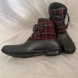 Seven7 Black and Red Plaid Waterproof Lace-Up Winter Duck Boots